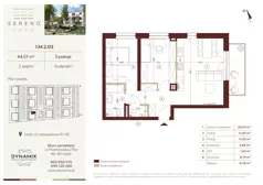 3 pokoje, mieszkanie 64,57 m², piętro 2, oferta nr I.M.2.03, Sereno Park, Łódź, Widzew, Stoki, ul. Listopadowa 91-95