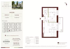 2 pokoje, mieszkanie 39,28 m², piętro 2, oferta nr I.M.2.04, Sereno Park, Łódź, Widzew, Stoki, ul. Listopadowa 91-95