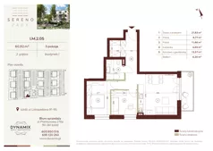3 pokoje, mieszkanie 60,92 m², piętro 2, oferta nr I.M.2.05, Sereno Park, Łódź, Widzew, Stoki, ul. Listopadowa 91-95