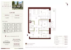 3 pokoje, mieszkanie 49,92 m², piętro 1, oferta nr L.M.1.02, Sereno Park, Łódź, Widzew, Stoki, ul. Listopadowa 91-95