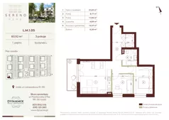 3 pokoje, mieszkanie 60,92 m², piętro 1, oferta nr L.M.1.05, Sereno Park, Łódź, Widzew, Stoki, ul. Listopadowa 91-95