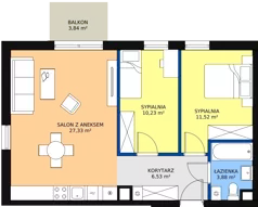 3 pokoje, mieszkanie 59,62 m², piętro 1, oferta nr A.1.19, Skandinavia, Gdańsk, Orunia Górna-Gdańsk Południe, ul. Wielkopolska 66