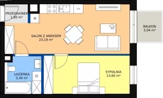 2 pokoje, mieszkanie 44,11 m², piętro 1, oferta nr 13, Apartamenty Mikusińskiego, Katowice, Wełnowiec-Józefowiec, ul. prof. Mikusińskiego / Józefowska