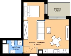 1 pokój, mieszkanie 33,45 m², piętro 2, oferta nr C.2.108, Wyspiański Apartamenty, Żyrardów, ul. Wyspiańskiego 8