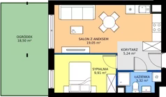2 pokoje, mieszkanie 37,52 m², piętro 1, oferta nr A.0.06, Wyspiański Apartamenty, Żyrardów, ul. Wyspiańskiego 8
