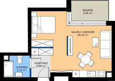 1 pokój, mieszkanie 34,77 m², piętro 3, oferta nr B.3.72, Wyspiański Apartamenty, Żyrardów, ul. Wyspiańskiego 8