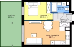 2 pokoje, mieszkanie 39,65 m², piętro 1, oferta nr C.0.93, Wyspiański Apartamenty, Żyrardów, ul. Wyspiańskiego 8