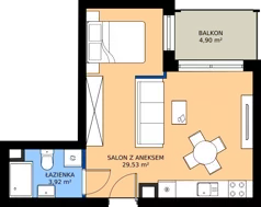 1 pokój, mieszkanie 33,45 m², piętro 1, oferta nr C.1.99, Wyspiański Apartamenty, Żyrardów, ul. Wyspiańskiego 8