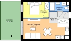 2 pokoje, mieszkanie 38,25 m², parter, oferta nr B.0.46, Wyspiański Apartamenty, Żyrardów, ul. Wyspiańskiego 8