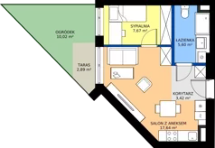 2 pokoje, mieszkanie 34,33 m², piętro 1, oferta nr 43, Apartamenty Sobieskiego, Skierniewice,  ul. Jana III Sobieskiego 5A