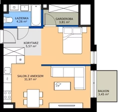 1 pokój, mieszkanie 46,90 m², piętro 4, oferta nr 19, Apartamenty Sobieskiego, Skierniewice,  ul. Jana III Sobieskiego 5A
