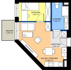 2 pokoje, mieszkanie 34,33 m², piętro 3, oferta nr 58, Apartamenty Sobieskiego, Skierniewice,  ul. Jana III Sobieskiego 5A