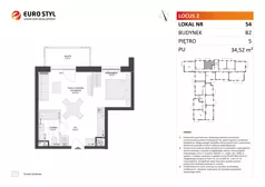 1 pokój, mieszkanie 34,52 m², piętro 5, oferta nr B2/54, Locus 2 - etap II, Rumia, Janowo, ul. Dąbrowskiego