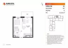 1 pokój, mieszkanie 31,56 m², piętro 6, oferta nr B2/55, Locus 2 - etap II, Rumia, Janowo, ul. Dąbrowskiego
