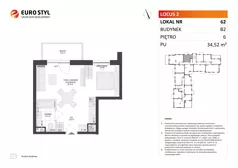1 pokój, mieszkanie 34,52 m², piętro 6, oferta nr B2/62, Locus 2 - etap II, Rumia, Janowo, ul. Dąbrowskiego