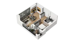 1 pokój, mieszkanie 41,91 m², piętro 1, oferta nr B1/9, Zajezdnia Motława, Gdańsk, Śródmieście, Dolne Miasto, ul. Kurza