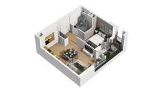 1 pokój, mieszkanie 41,91 m², piętro 1, oferta nr B1/9, Zajezdnia Motława, Gdańsk, Śródmieście, Dolne Miasto, ul. Kurza