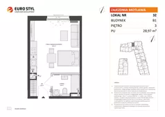 1 pokój, mieszkanie 28,97 m², piętro 3, oferta nr B1/32, Zajezdnia Motława, Gdańsk, Śródmieście, Dolne Miasto, ul. Kurza