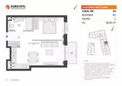 1 pokój, mieszkanie 38,50 m², piętro 1, oferta nr B1/63, Zajezdnia Motława, Gdańsk, Śródmieście, Dolne Miasto, ul. Kurza
