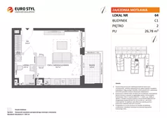 1 pokój, mieszkanie 26,78 m², piętro 2, oferta nr C1/64, Zajezdnia Motława - bud C1, Gdańsk, Śródmieście, Dolne Miasto, ul. Kurza