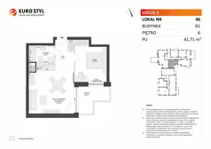 2 pokoje, mieszkanie 41,71 m², piętro 6, oferta nr B1/46, Locus 2 - etap I, Rumia, Janowo, ul. Dąbrowskiego