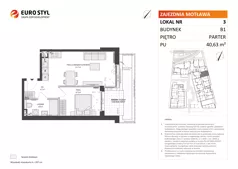 2 pokoje, mieszkanie 40,63 m², parter, oferta nr B1/3, Zajezdnia Motława, Gdańsk, Śródmieście, Dolne Miasto, ul. Kurza