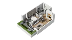 2 pokoje, mieszkanie 40,63 m², parter, oferta nr B1/3, Zajezdnia Motława, Gdańsk, Śródmieście, Dolne Miasto, ul. Kurza