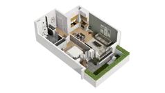 2 pokoje, mieszkanie 40,63 m², parter, oferta nr B1/3, Zajezdnia Motława, Gdańsk, Śródmieście, Dolne Miasto, ul. Kurza
