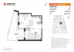 2 pokoje, mieszkanie 38,82 m², parter, oferta nr B2/4, Zajezdnia Motława, Gdańsk, Śródmieście, Dolne Miasto, ul. Kurza