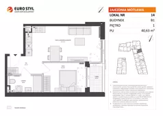 2 pokoje, mieszkanie 40,63 m², piętro 1, oferta nr B1/14, Zajezdnia Motława, Gdańsk, Śródmieście, Dolne Miasto, ul. Kurza