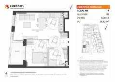 2 pokoje, mieszkanie 38,82 m², parter, oferta nr B2/4, Zajezdnia Motława, Gdańsk, Śródmieście, Dolne Miasto, ul. Kurza