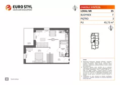 2 pokoje, mieszkanie 45,73 m², piętro 3, oferta nr F/35, Osiedle Synteza bud. E, F, Gdańsk, Piecki-Migowo, Morena, ul. Lema