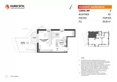 2 pokoje, mieszkanie 39,84 m², piętro 1, oferta nr B1/6, Wzgórze Markowca, Rumia, Zagórze, ul. Markowców