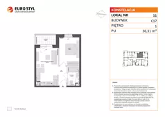 2 pokoje, mieszkanie 36,31 m², piętro 1, oferta nr C17/11, Konstelacja - etap IV, Gdynia, Pogórze, ul. Paderewskiego