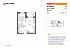 2 pokoje, mieszkanie 33,65 m², piętro 1, oferta nr C13/15, Konstelacja - etap V, Gdynia, Pogórze, ul. Paderewskiego