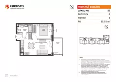 2 pokoje, mieszkanie 35,55 m², piętro 1, oferta nr A/57, Przystań Brzeźno, Gdańsk, Brzeźno, ul. Uczniowska
