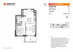 2 pokoje, mieszkanie 40,75 m², piętro 3, oferta nr A/77, Przystań Brzeźno, Gdańsk, Brzeźno, ul. Uczniowska