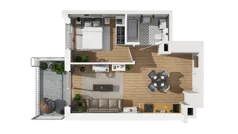 2 pokoje, mieszkanie 40,83 m², piętro 1, oferta nr A/61, Przystań Brzeźno, Gdańsk, Brzeźno, ul. Uczniowska