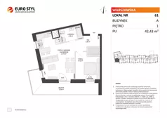 2 pokoje, mieszkanie 42,43 m², piętro 1, oferta nr A/61, Osiedle Warszawska - etap IV, Gdańsk, Ujeścisko-Łostowice, Ujeścisko, ul. Warszawska