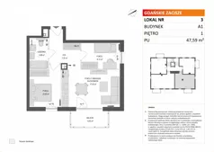 3 pokoje, mieszkanie 47,59 m², piętro 1, oferta nr A1/3, Gdańskie Zacisze, Gdańsk, Kokoszki, ul. Bysewska