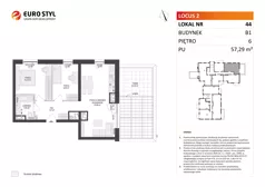 3 pokoje, mieszkanie 57,29 m², piętro 6, oferta nr B1/44, Locus 2 - etap I, Rumia, Janowo, ul. Dąbrowskiego