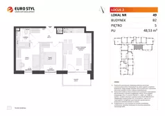 3 pokoje, mieszkanie 48,53 m², piętro 5, oferta nr B2/49, Locus 2 - etap II, Rumia, Janowo, ul. Dąbrowskiego