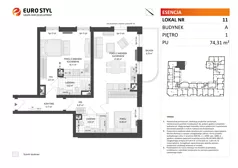 3 pokoje, mieszkanie 74,31 m², piętro 1, oferta nr A/11, Esencja, Gdańsk, Śródmieście, Dolne Miasto, ul. Kamienna Grobla / Jałmużnicza