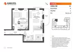 3 pokoje, mieszkanie 74,31 m², piętro 1, oferta nr A/11, Esencja, Gdańsk, Śródmieście, Dolne Miasto, ul. Kamienna Grobla / Jałmużnicza