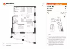 3 pokoje, mieszkanie 59,20 m², piętro 1, oferta nr B1/56, Zajezdnia Motława, Gdańsk, Śródmieście, Dolne Miasto, ul. Kurza