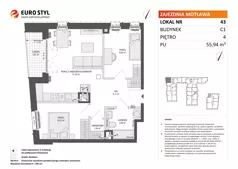 3 pokoje, mieszkanie 55,94 m², piętro 4, oferta nr C1/43, Zajezdnia Motława - bud C1, Gdańsk, Śródmieście, Dolne Miasto, ul. Kurza