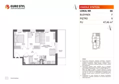 3 pokoje, mieszkanie 47,46 m², piętro 6, oferta nr F/66, Osiedle Synteza bud. E, F, Gdańsk, Piecki-Migowo, Morena, ul. Lema