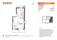3 pokoje, mieszkanie 51,87 m², parter, oferta nr B1/1, Wzgórze Markowca, Rumia, Zagórze, ul. Markowców
