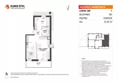 3 pokoje, mieszkanie 51,87 m², parter, oferta nr B5/1, Wzgórze Markowca, Rumia, Zagórze, ul. Markowców