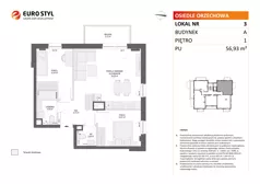 3 pokoje, mieszkanie 56,93 m², piętro 1, oferta nr A/3, Osiedle Orzechowa, Gdynia, Chylonia, ul. Meksykańska/Orzechowa